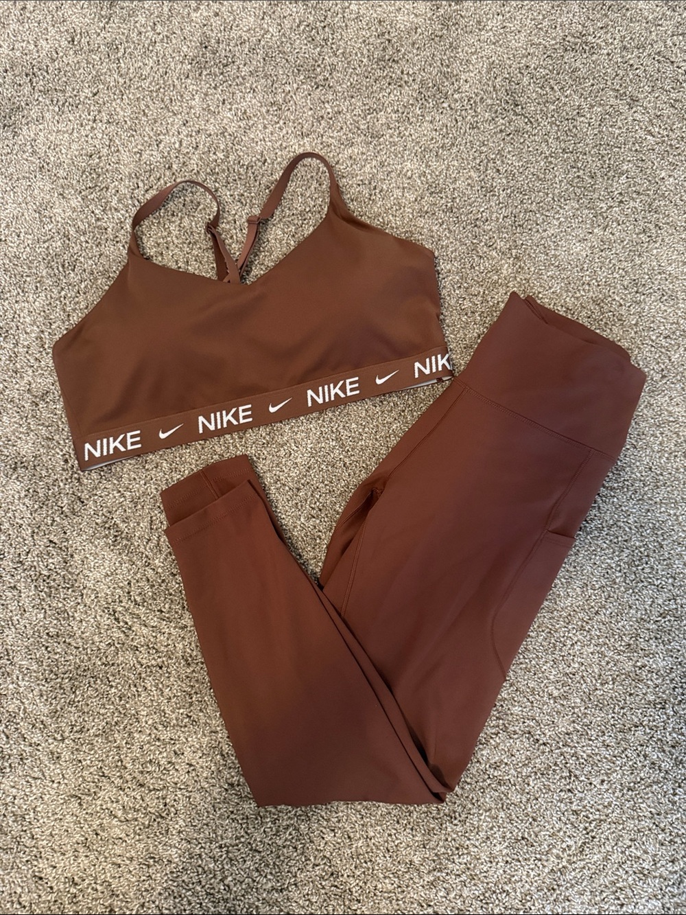 Nike Brown High-Waist Leggings and Sports Bra Set